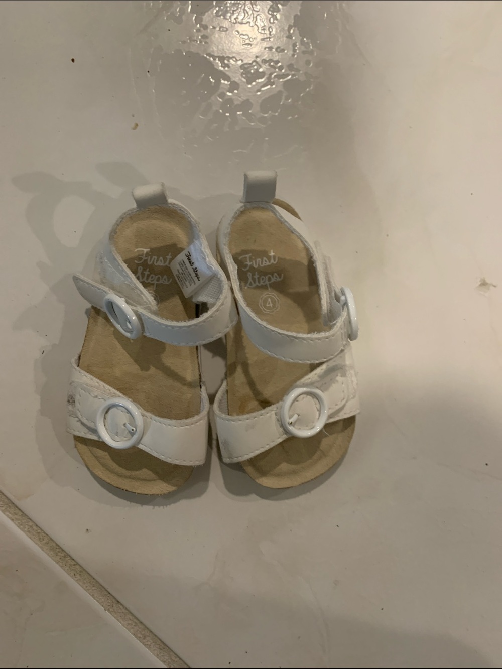 First Steps White Baby Girl Sandals with Buckle Straps